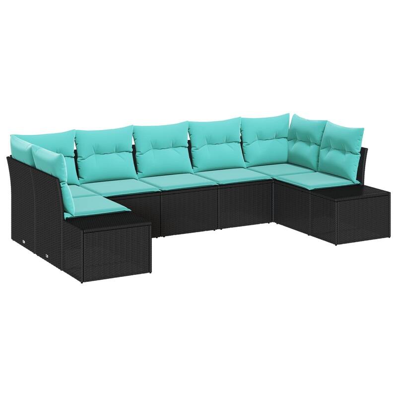vidaXL 7 Piece Garden Sofa Set with Cushions Black Poly Rattan - 61 x 114 x 27 in