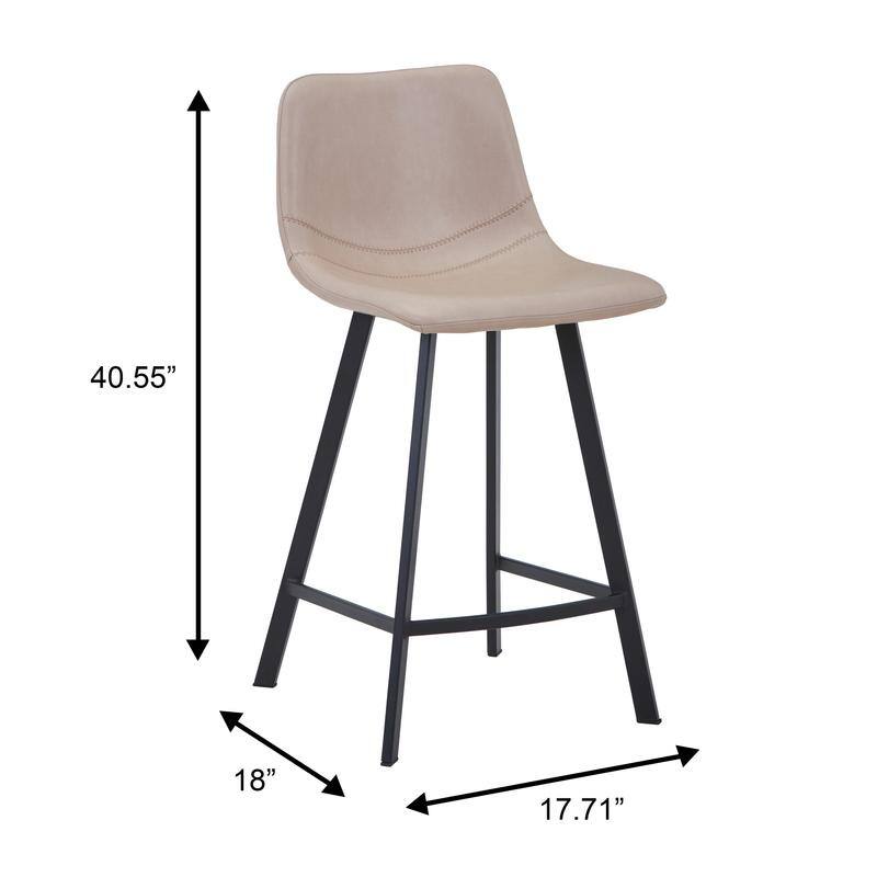 Elland Modern Minimalist Leather Upholstered Bar Stool with Accent Black Metal Base and Back Support for Home Bar or Kitchen