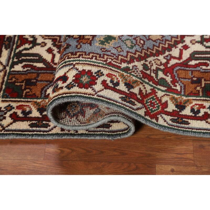 Geometric Blue Heriz Serapi Oriental Accent Rug Handmade Wool Carpet - 3'2" X 5'0"