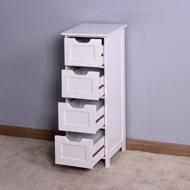 White Bathroom Storage Cabinet, Freestanding Cabinet with Drawers