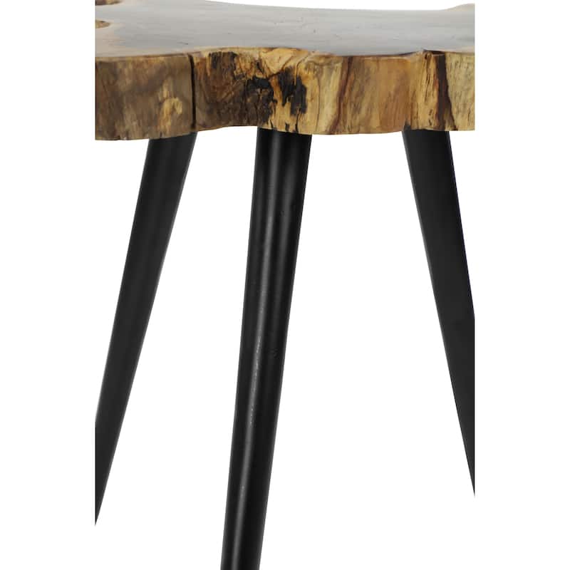 Wood Handmade Live Edge Top Side End Accent Table with Black Metal Tripod Legs - Brown - Roche River Decor