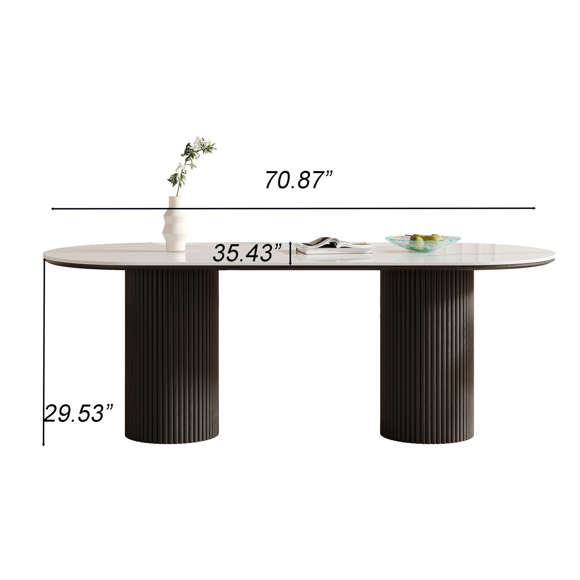 71" Modern Rectangular Dining Table with Stone Table-top, Wood Legs