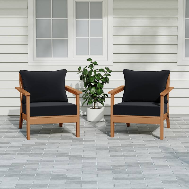 Birchwood All Weather HDPE Outdoor Patio Teak Deep Seating Conversation Set With Cushions (2-Piece)