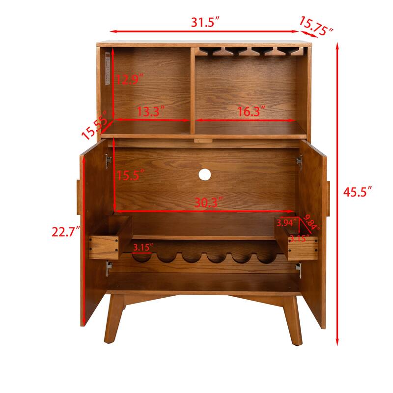 Farmhouse Wine Buffet Cabinet with Glass Holder, Wine Rack, Adjustable Shelf, and Hidden Storage