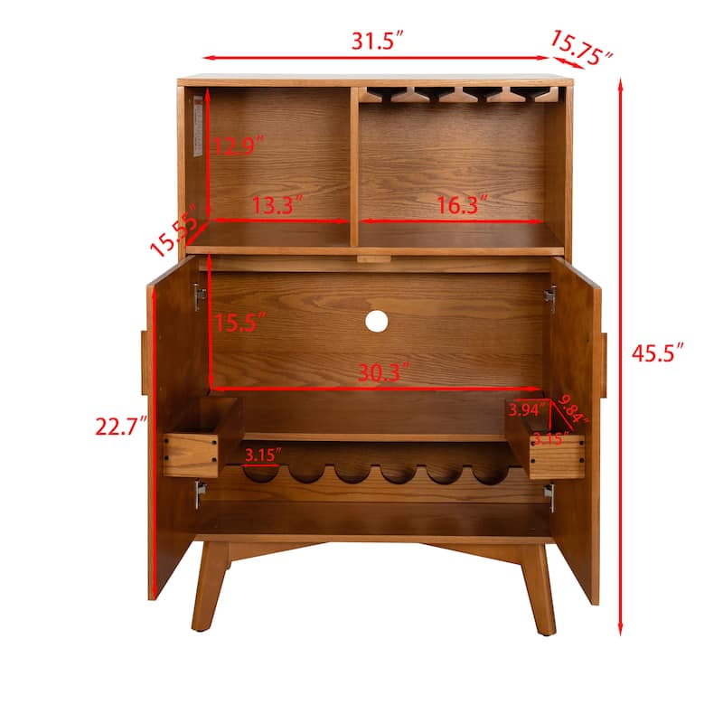Wooden Wine Bar Cabinet with Adjustable Shelves, Wine Bottle Rack, Wine Glass Holder, Wine Display Cabinet for Bar
