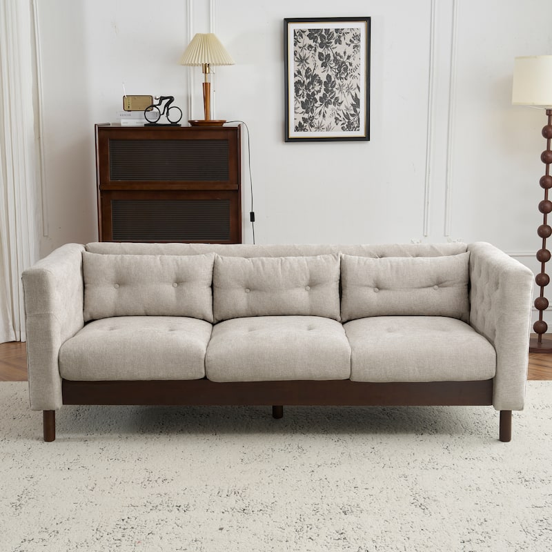 Anmytek 78" Modern Tufted 3-Seater Sofa in Grayish Beige for Living Room