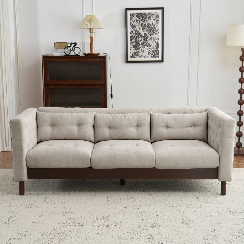 Modern Sofa Couch, 78" Upholstered Loveseat Sofa, Tufted 3-seat Couch with Wooden Legs Luxury Leisure Sofa for Living Room