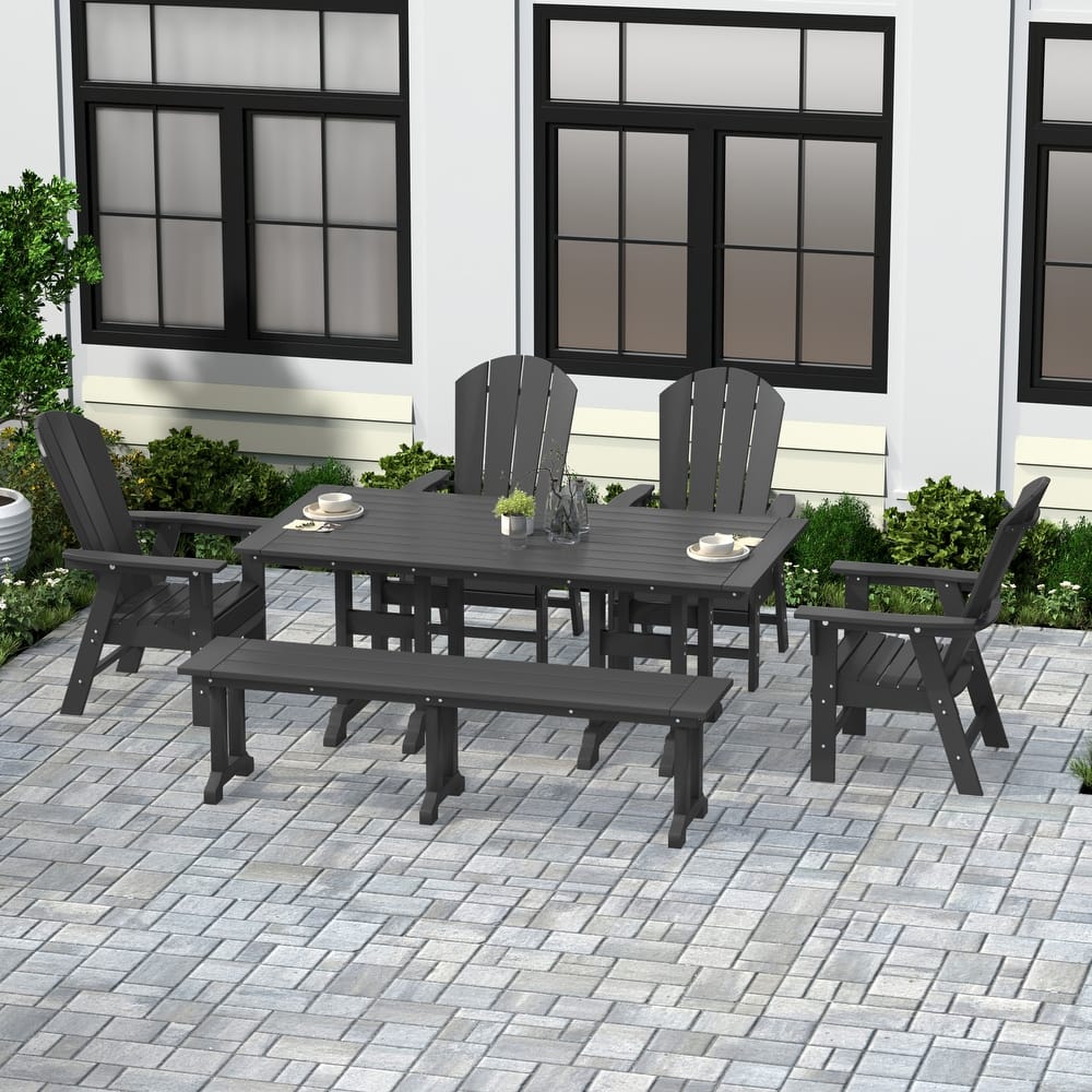 Laguna Hdpe All Weather Outdoor Patio Dining Set with Rectangle Table, Arm Chairs, and Bench (6-Piece Set)