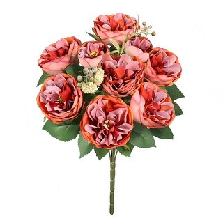 Set of 2 Red Orange Artificial Cabbage Rose Flower Stem Bush Bouquet ...