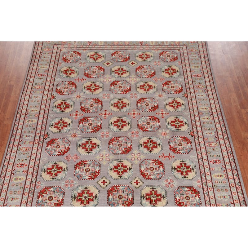 Hand Knotted Oriental 100% Wool Carpet Traditional All-Over Greys & Charcoal Kazak Area Rug - 10' 5'' X 8' 3''