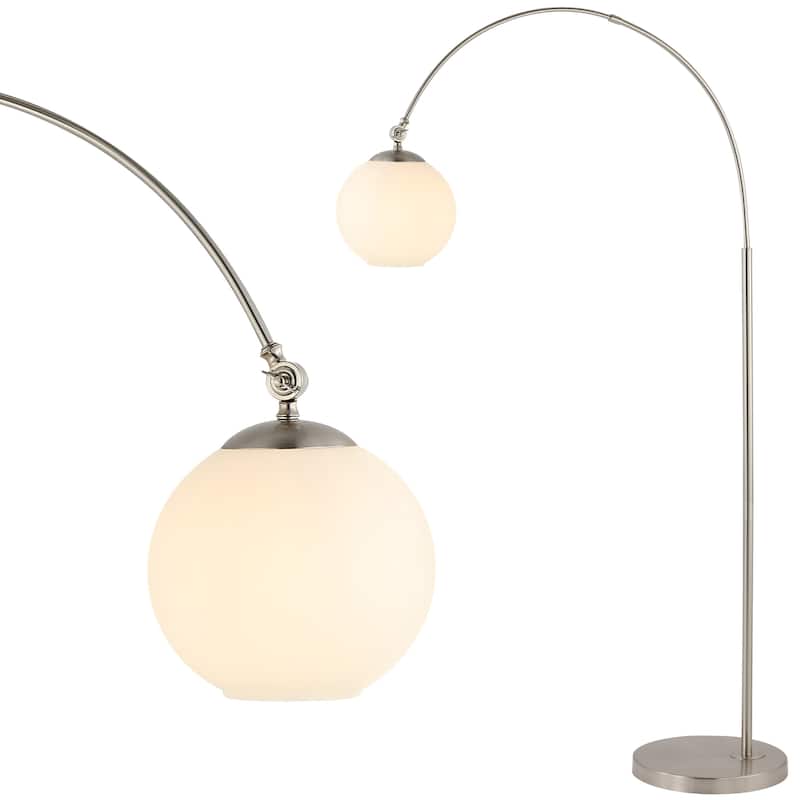 Tavira 71" Coastal Vintage Iron LED Floor Lamp, Brass Gold/White by JONATHAN Y - Nickel