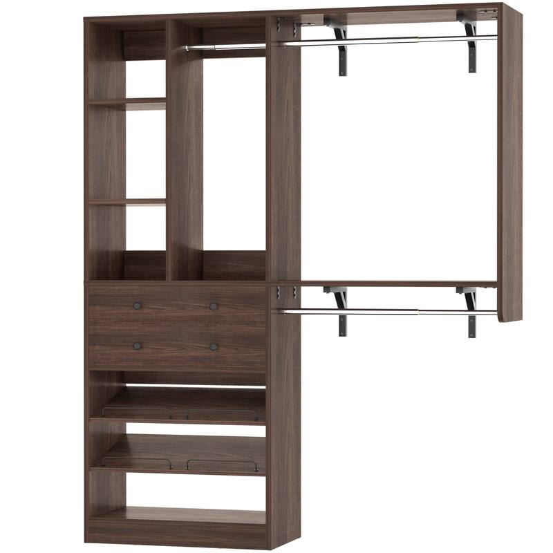 Grimm 5FT Small Closet System with Drawers, 60" Closet Organizer System with Reversible Hanging Shelving
