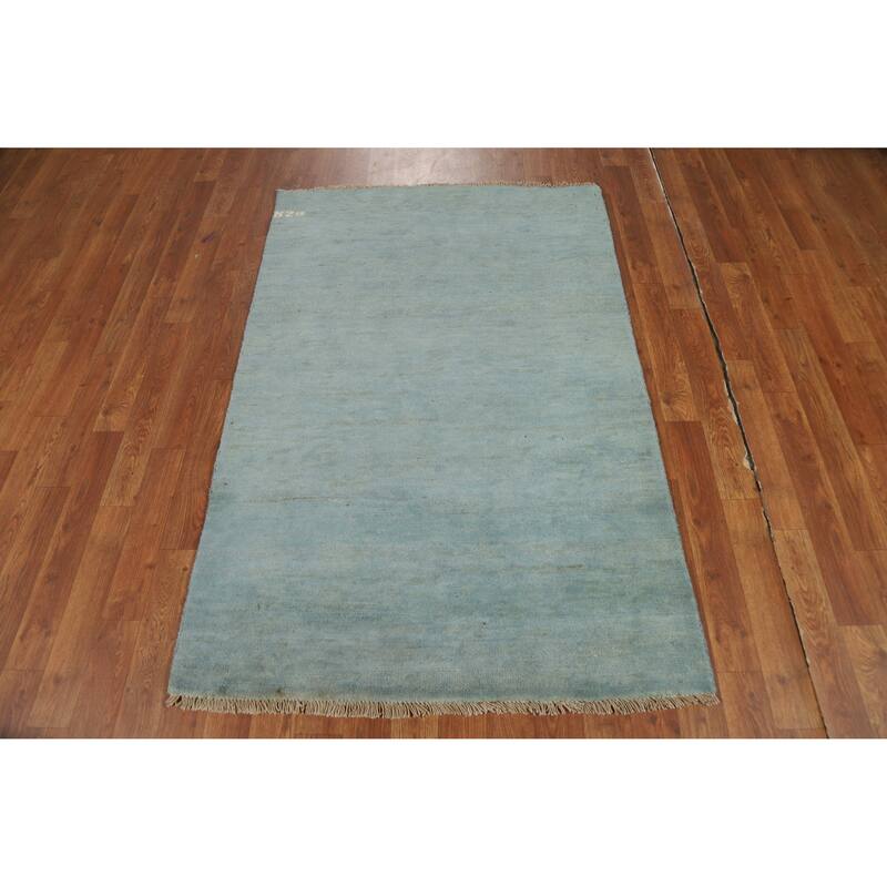 Light Blue Modern Gabbeh Oriental Rug Hand-Knotted Wool Carpet - 3'3" x 4'10"