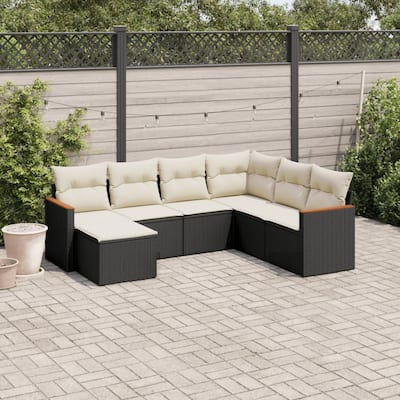 vidaXL Patio Sofa Set with Cushions Outdoor Conversation Furniture Poly Rattan - 21.7 x 21.7 x 14.6 in