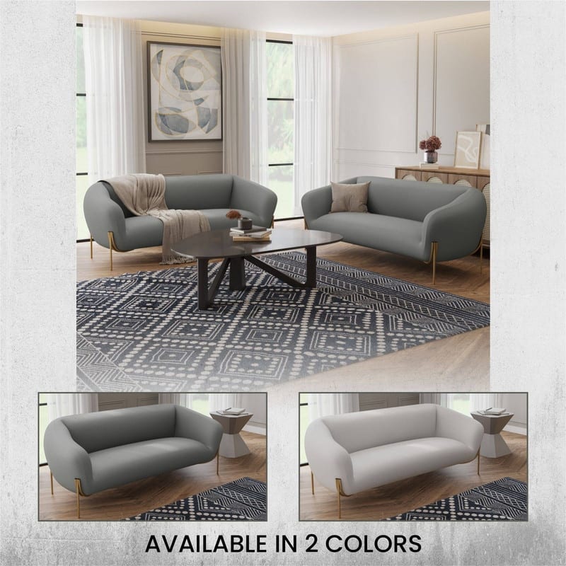Zuno Modern Velvet Upholstered 3-Seater Sofa with Curved Seamless Design Gold Metal Base Plush Foam Cushions Easy Assembly