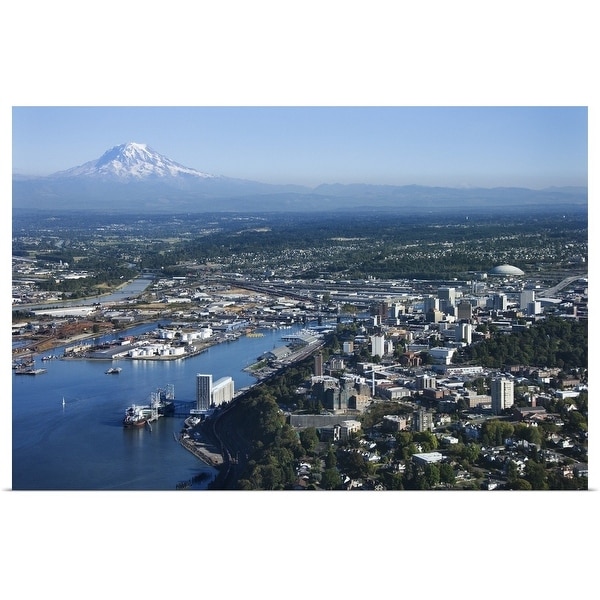 "Aerial view of Tacoma and Mount Rainier, Washington State" Poster Print