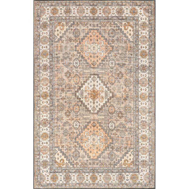 Nuloom Kesia SpinClean Vintage Bordered Machine Washable Area Rug