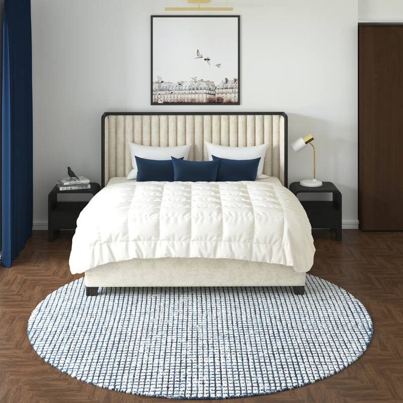 Noah Contemporary Checkered Wool Indoor Area Rug by Sevita - 6' x 6' - Navy Blue/Ivory