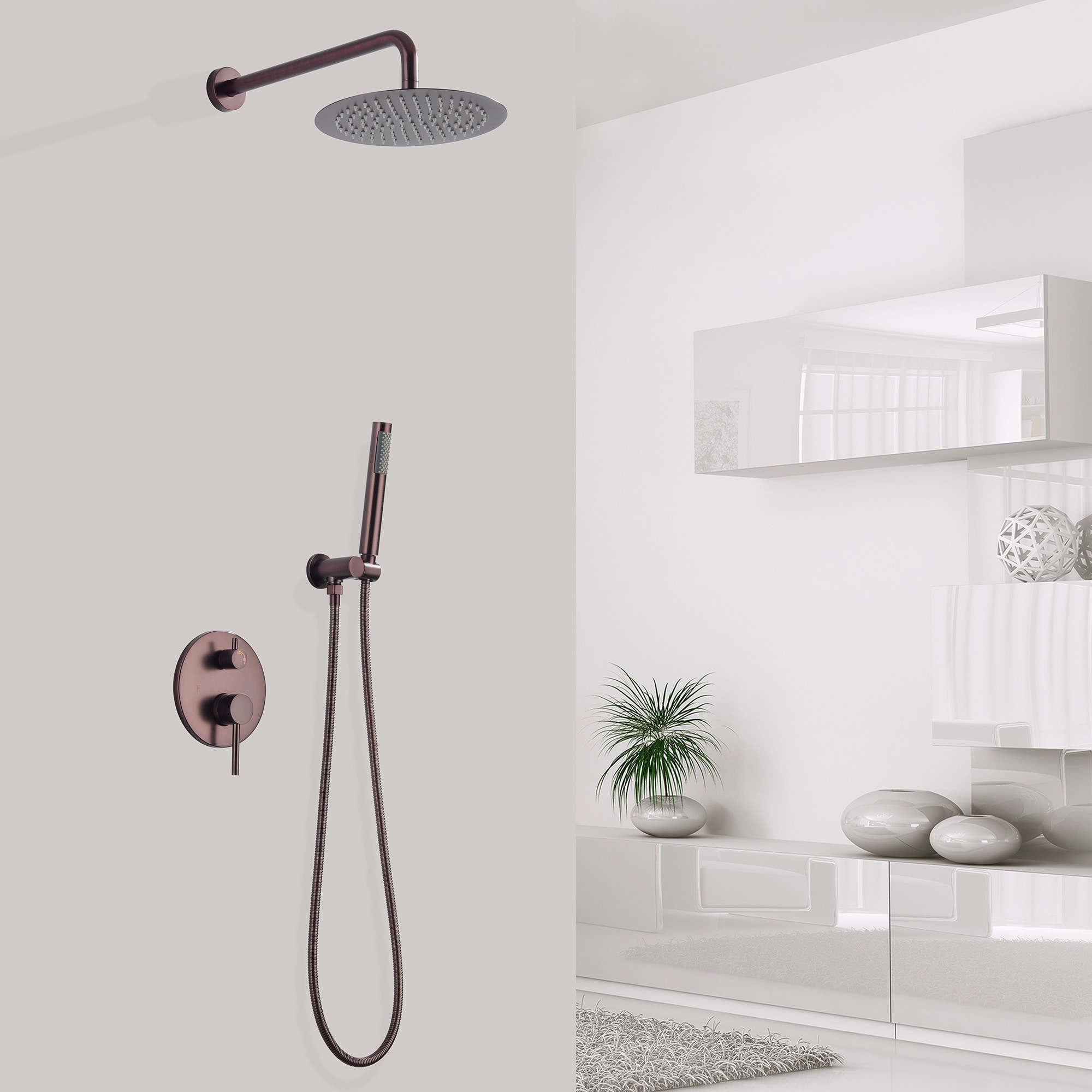 EPOWP Brushed Nickel Bathroom Shower System with Rough-In Valve