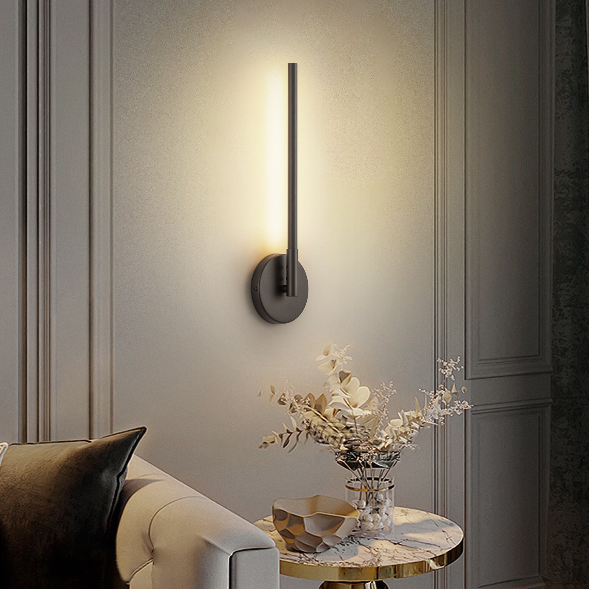 1 Light Modern 17.7 in. Black Gold Linear Strip LED Vanity Light Minimalist 3000K Integrated LED Wall Sconce