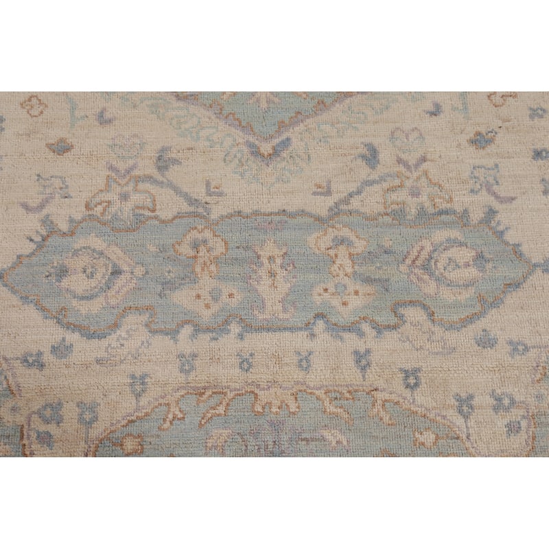 Hand Knotted Oriental 100% Wool Carpet Transitional Floral Beige & Ivories Oushak Area Rug - 9' 9'' X 8' 4''