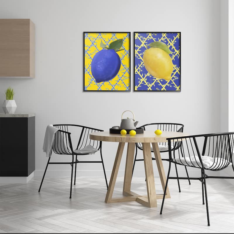 Stupell Bold Blue & Yellow Lemons Framed Giclee Art Design By Matthew Piotrowicz (Set of 2)