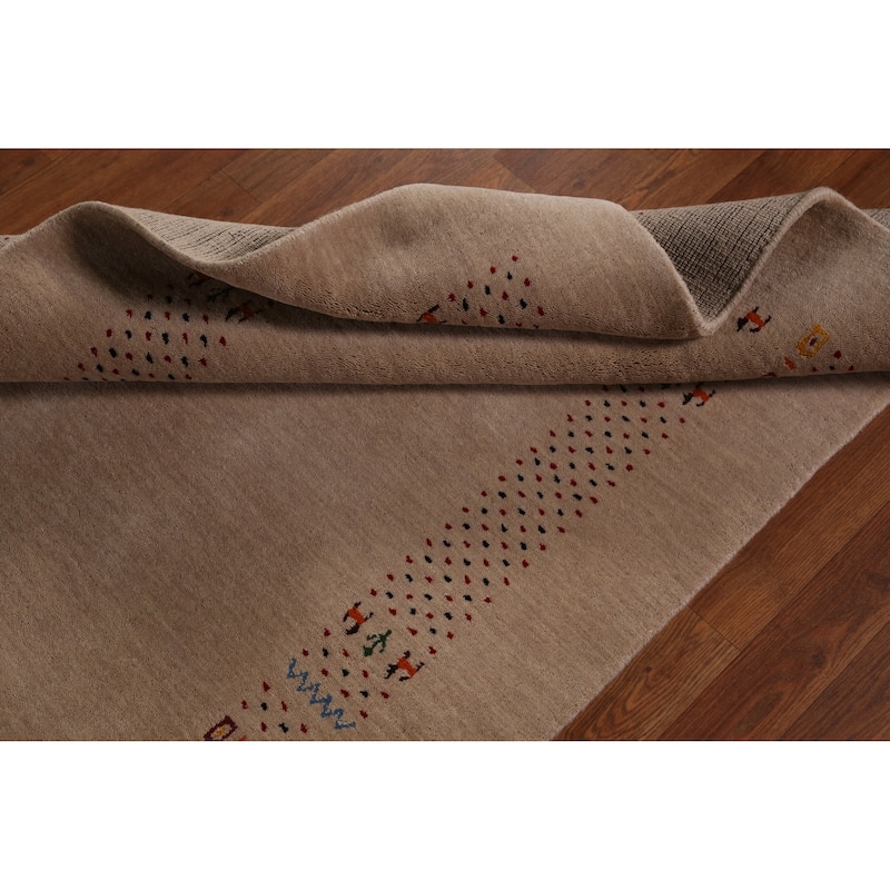 Camel Tribal Gabbeh Indian Rug Hand-Knotted Wool Carpet - 3'10" x 5'8"
