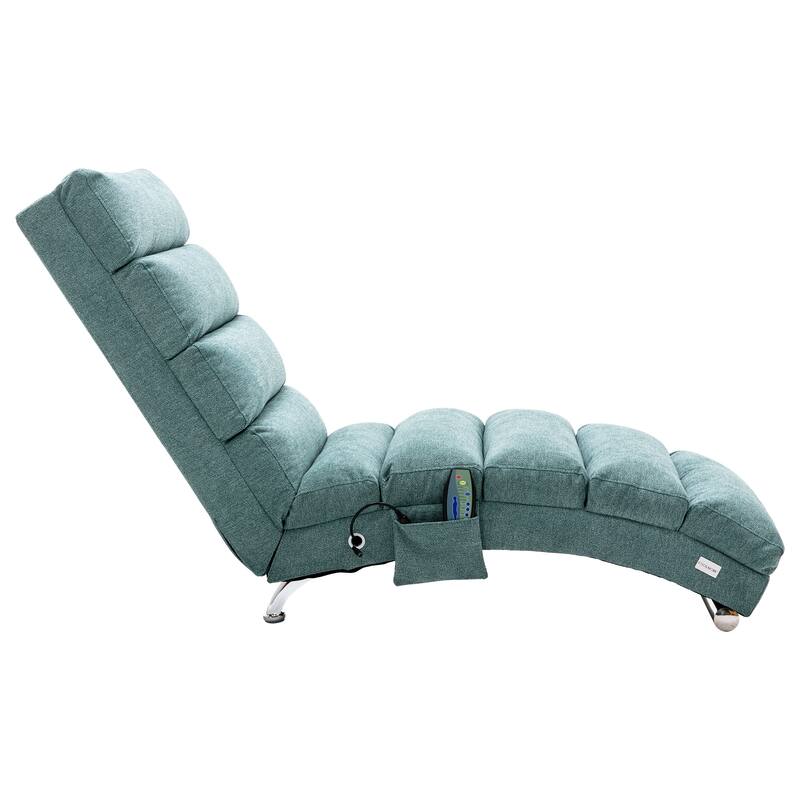 Luxury Upholstered Chaise Lounge Chair with Vibration for Relaxation, Fixed Back Fabric Leisure Recliner Sofa
