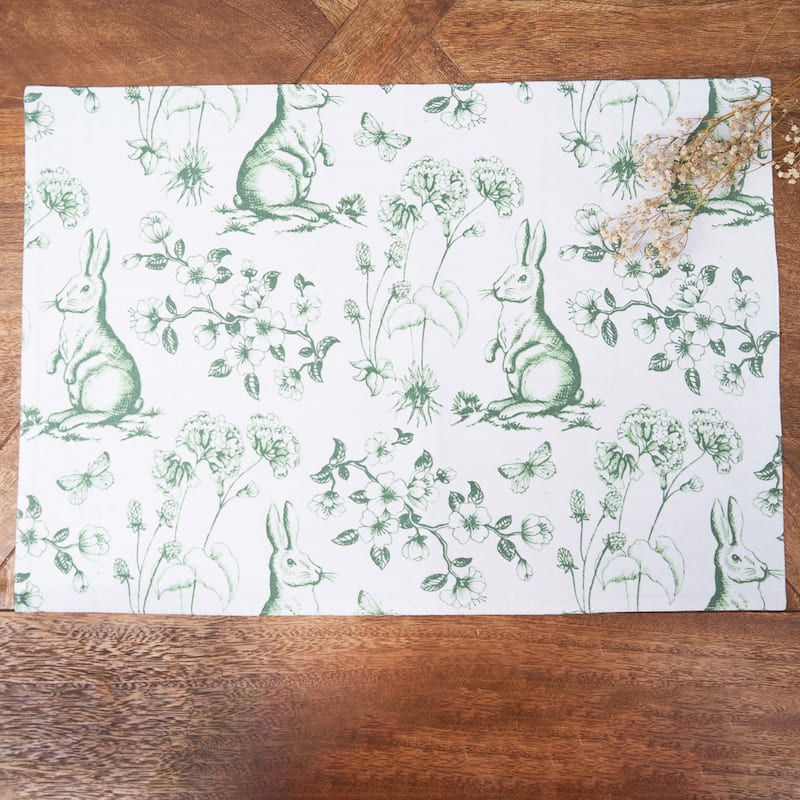 Spring Greens Bunny Toile Placemats Set of 6, 14" x 20"