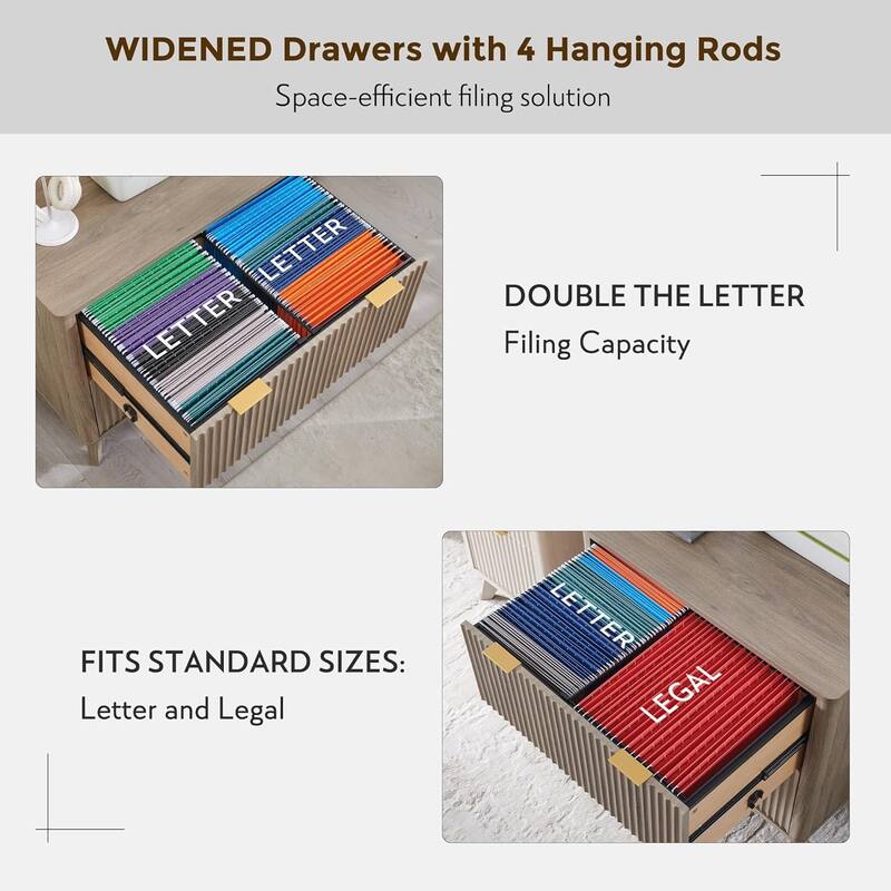 Modern Fluted 2 Drawer Lateral File Cabinet, Office Storage Cabinet