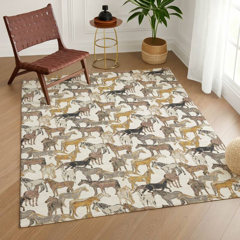 Machine Washable Indoor/ Outdoor Horse Herd Chantille Rug