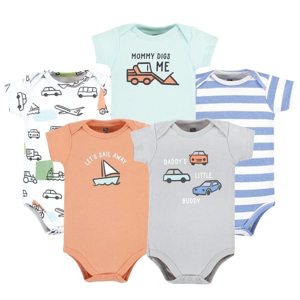 slide 1 of 1, Hudson Baby Cotton Bodysuits, Fun Transportation 0-3 Months - Fun Transportation