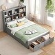 preview thumbnail 2 of 22, Full Size Solid Pine Platform Kids Bed Frame with Storage Headboard, Charging Station, and 2-Drawers, Easy to Assemble, Grey