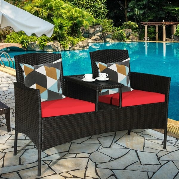 Modern Patio Chairs Set with Builtin Coffee Table and Cushions Bed