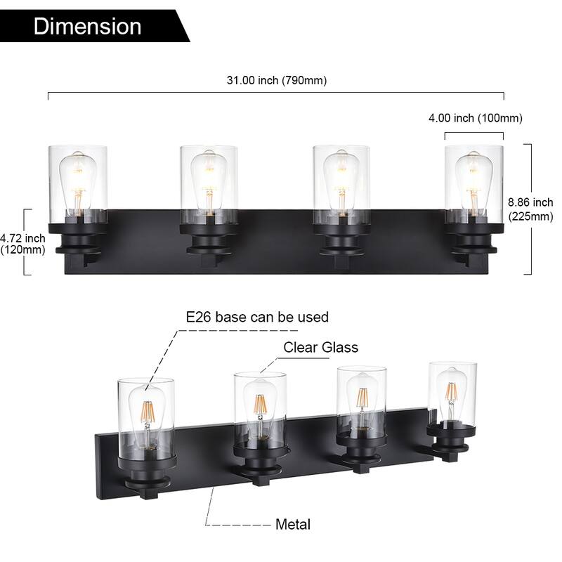 Industrial Vanity Light fixture with Clear Glass Shade