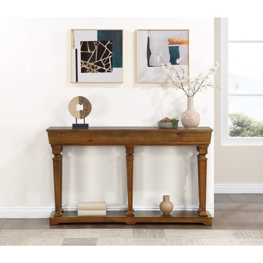 Oak Finish Console Table