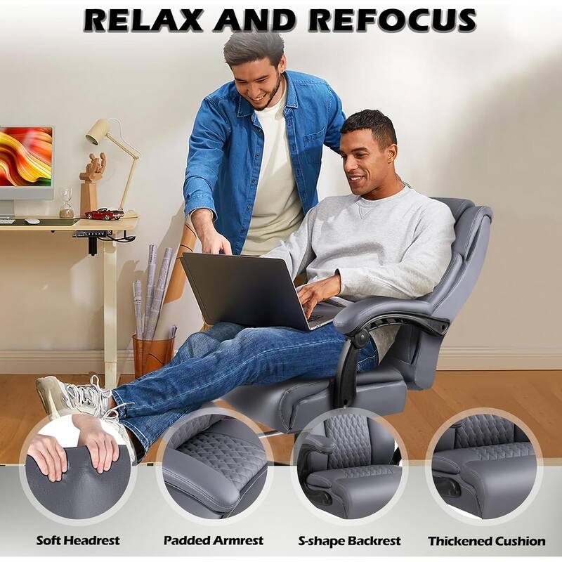 BOSSIN Big and Tall Office Chair Executive Heavy Duty Home Chairs with Foot Rest Ergonomic,High Back and Lumbar Support