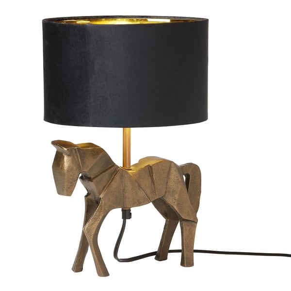 slide 2 of 12, River of Goods 17.75-Inch Gold Origami Horse-Shaped Table Lamp with Black Fabric Drum Shade - 10.75" x 10.25" x 17.75" 10.75" x 10.25" x 17.75" - Gold/Black