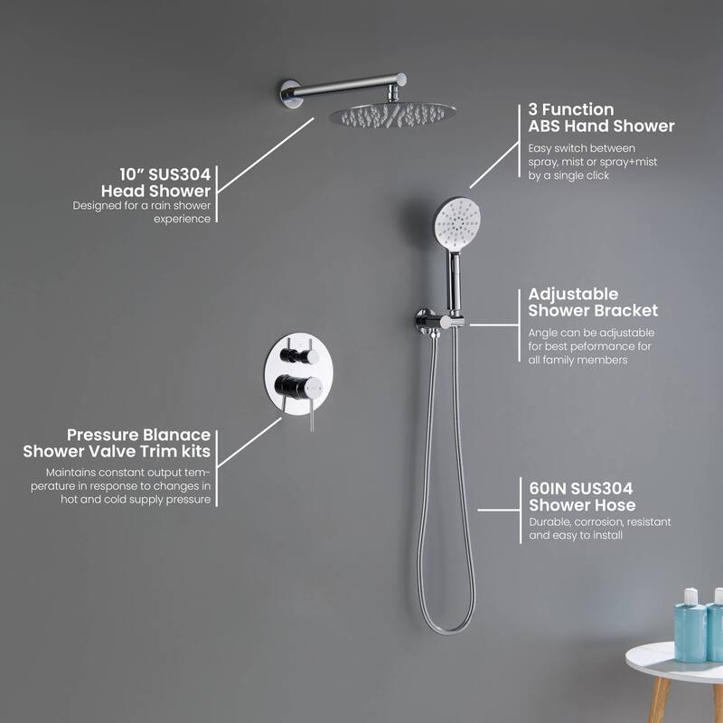 Circular Pressure Balanced 2-Function Shower System with Rough-In Valve
