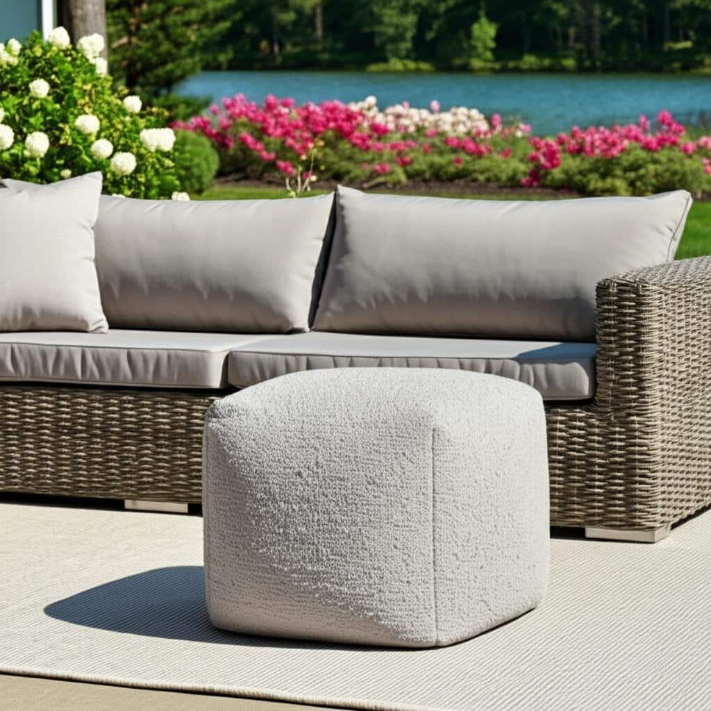 HomeRoots 18" Gray Polyester Cube Outdoor Pouf Ottoman
