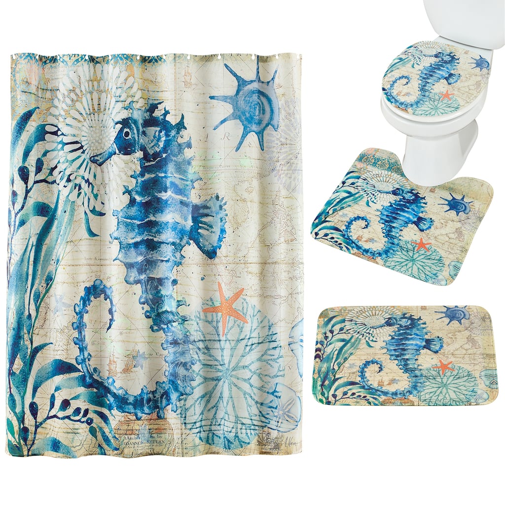 16-Piece Nautical Blue Seahorse Bathroom Set - 72 x 0.01 x 72