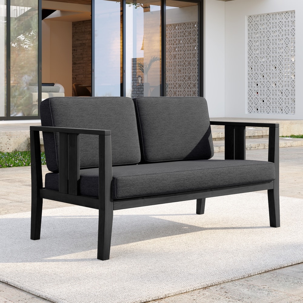 Casual Teak Wood Outdoor Patio Loveseat with Cushions