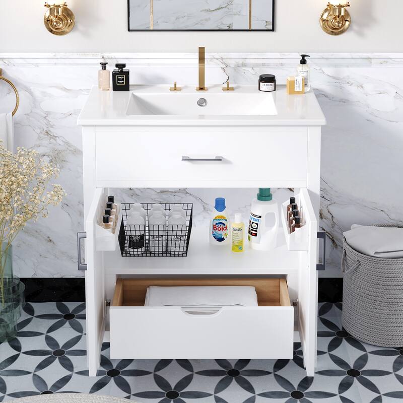30 in. W x 18.3 in. D x 34 in. H Single Sink Freestanding Bath Vanity in White with White Ceramic Sink
