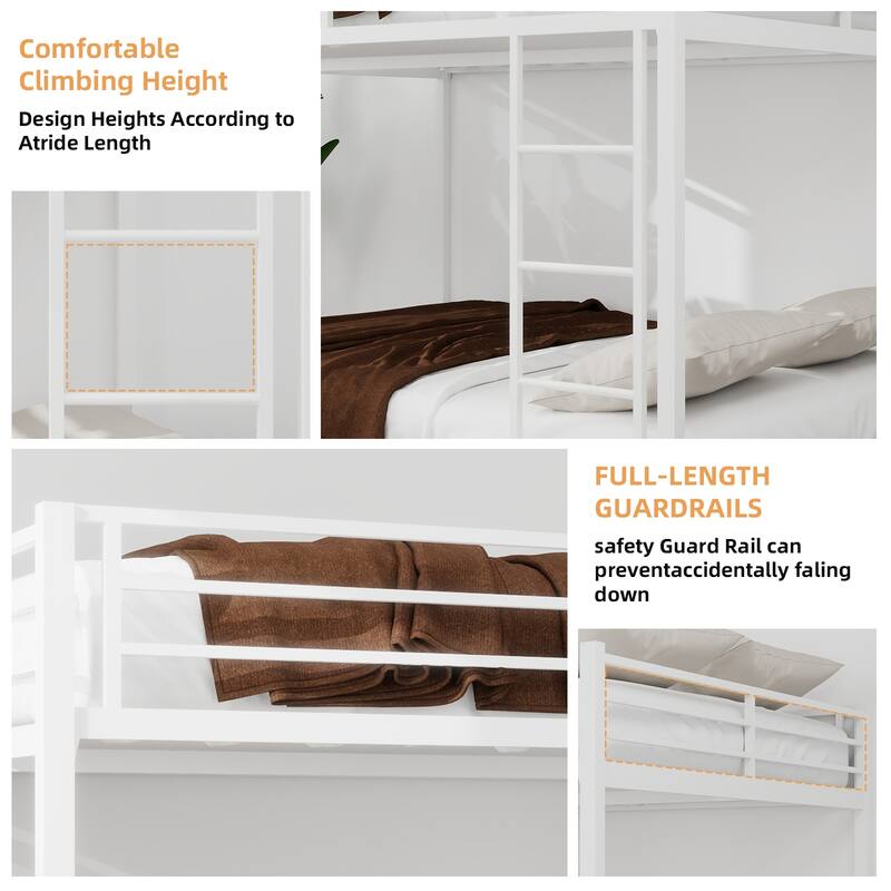 Full Size Metal Bunk Bed with Trundle, Safety Rails, Easy Assembly, Ideal for Kids and Guest Rooms