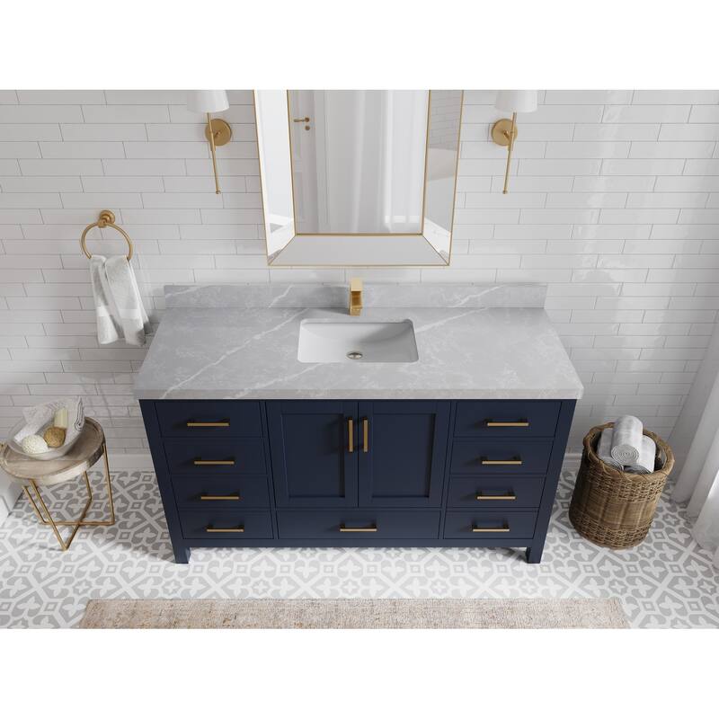 Willow Collections 60 in. W x 22 in. D Malibu Single Sink Bathroom Vanity with Countertop - 2" Pearl Gray - Navy Blue