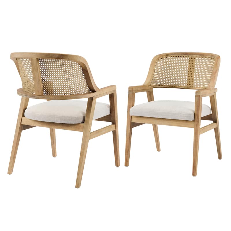 Christopher Knight Home - Mid-Century Modern Upholstered Cane Back Dining Chairs with Rubberwood Frame