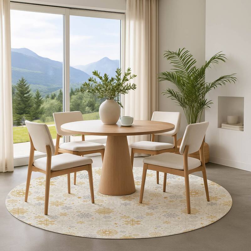 Premium Washable Super Soft Winter Snowflake Mayfield Rug - Ivory - 8' x 8'