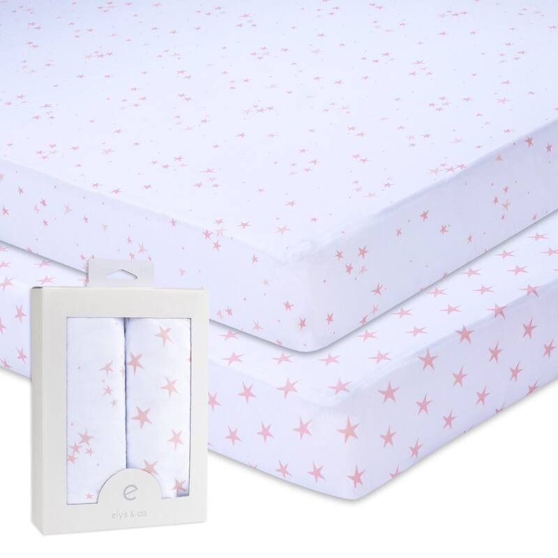 Ely's & Co. Baby Fitted Crib Sheet Set - 2 Pack - 28" x 52" - Mauve Pink Stars