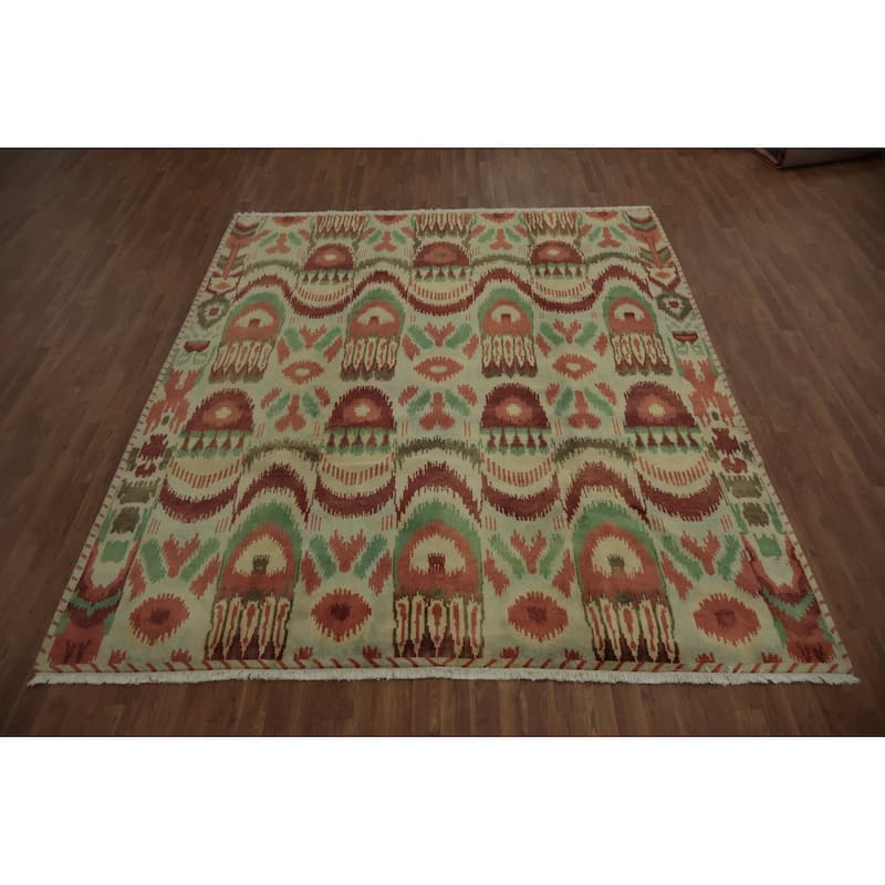 Hand Knotted Oriental 100% Wool Carpet Modern Geometric Green Gabbeh Area Rug - 9' 10'' X 8' 2''