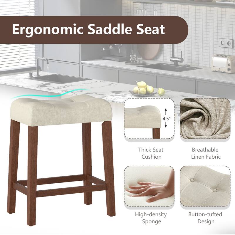 Gymax 24'' Saddle Bar Stools Set of 4 w/ Footrest Rubber Wood Frame